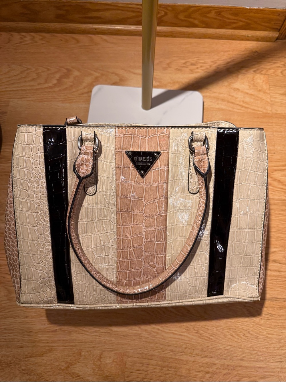 Guess Croc-Embossed Tote/Satchel - Cream, Pink Blush & Black